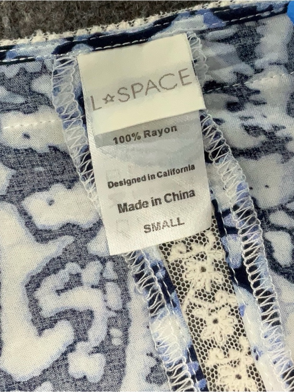 Revolve L*space Mazzaron Blue and White Printed Romper with Lace Trim - Picture 5 of 5
